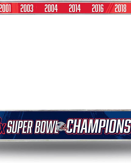 New England Patriots 6-Time 6X Champions Metal License Plate Frame Chrome Tag Cover 6x12 Inch