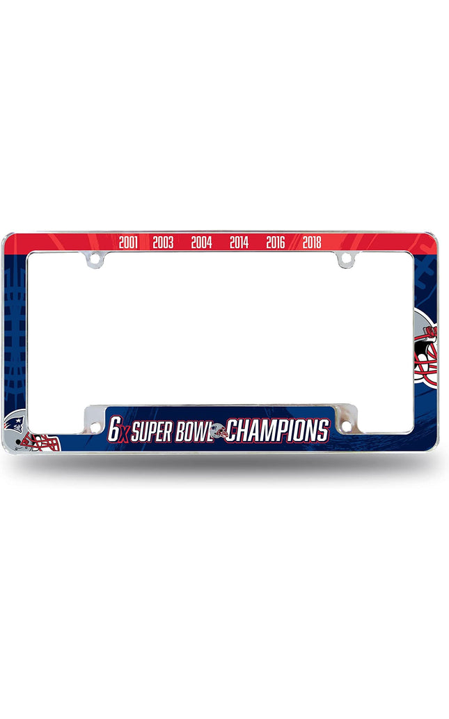 New England Patriots 6-Time 6X Champions Metal License Plate Frame Chrome Tag Cover 6x12 Inch