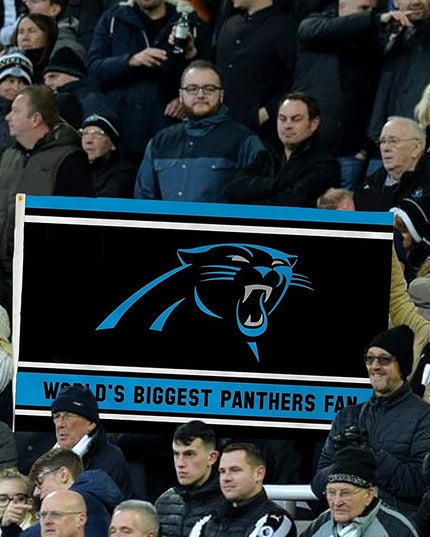 Carolina Panthers 3x5 Feet Flag Banner, World's Biggest Fan, Metal Grommets, Single Sided, Indoor or Outdoor Use