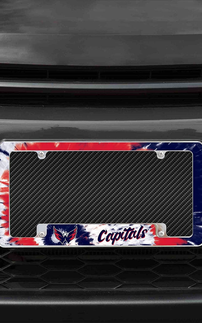 Washington Capitals Metal License Plate Frame Chrome Tag Cover Tie Dye Design 6x12 Inch