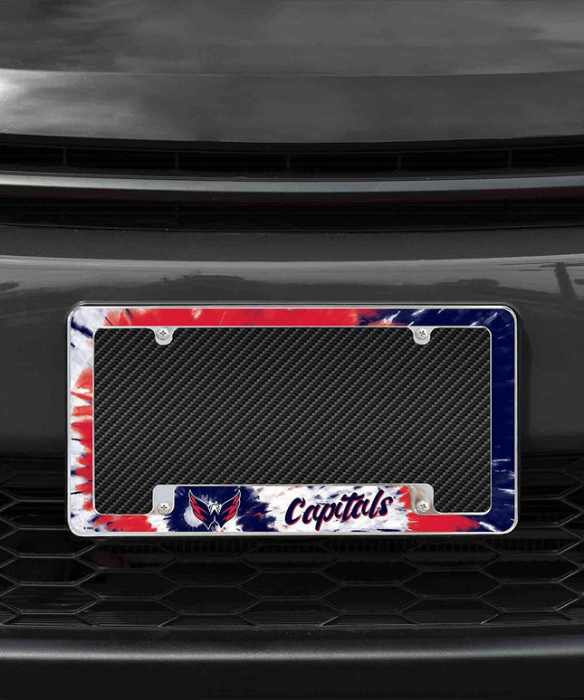 Washington Capitals Metal License Plate Frame Chrome Tag Cover Tie Dye Design 6x12 Inch