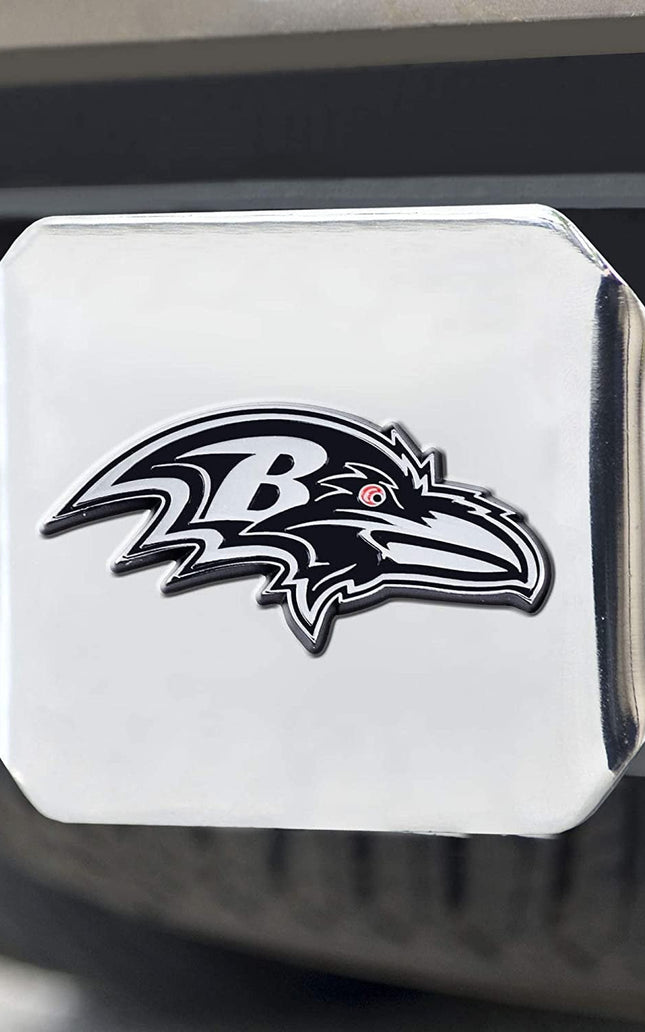 Baltimore Ravens Hitch Cover Solid Metal with Raised Chrome Metal Emblem 2" Square Type III