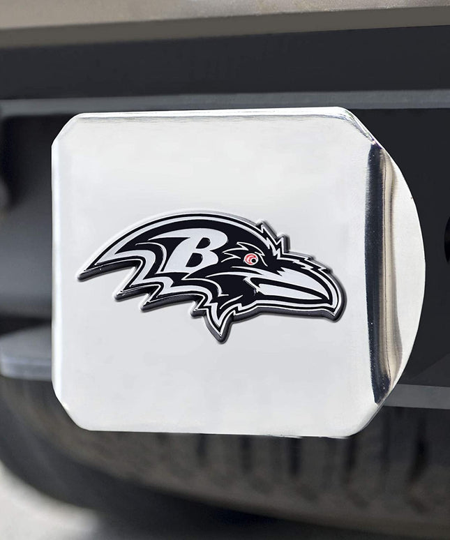 Baltimore Ravens Hitch Cover Solid Metal with Raised Chrome Metal Emblem 2" Square Type III