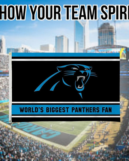 Carolina Panthers 3x5 Feet Flag Banner, World's Biggest Fan, Metal Grommets, Single Sided, Indoor or Outdoor Use