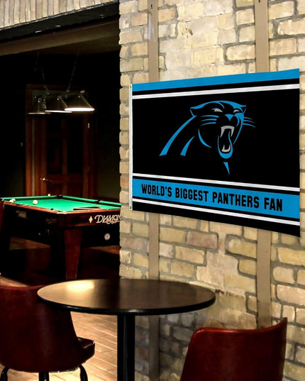 Carolina Panthers 3x5 Feet Flag Banner, World's Biggest Fan, Metal Grommets, Single Sided, Indoor or Outdoor Use