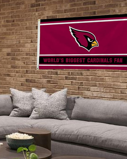 Arizona Cardinals 3x5 Feet Flag Banner, World's Biggest Fan, Metal Grommets, Single Sided, Indoor or Outdoor Use