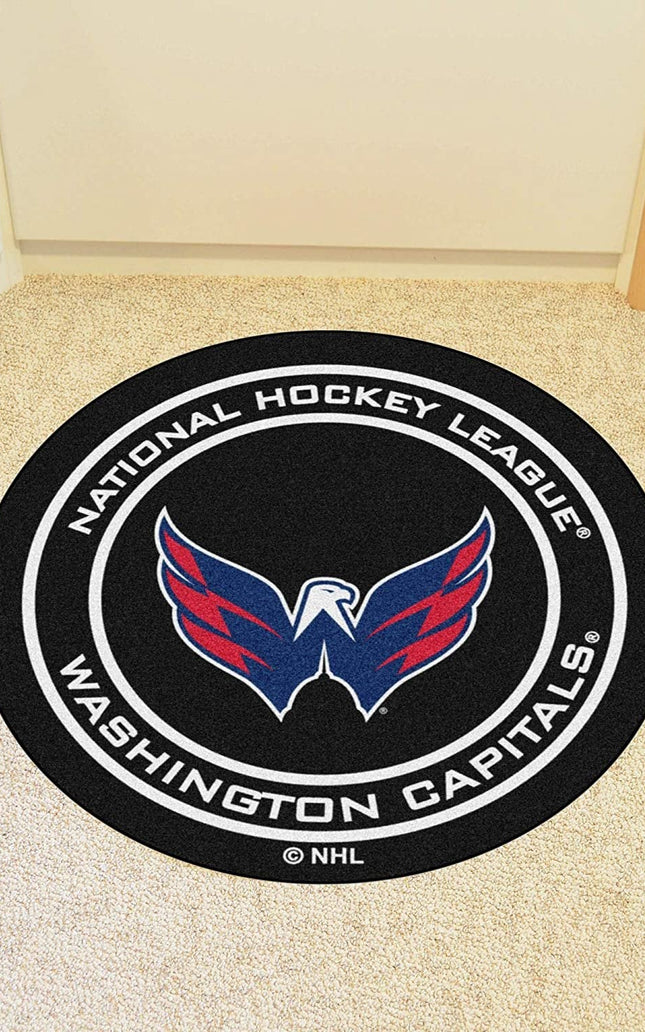 Washington Capitals 27 Inch Area Rug Floor Mat, Nylon, Anti-Skid Backing, Puck Shaped