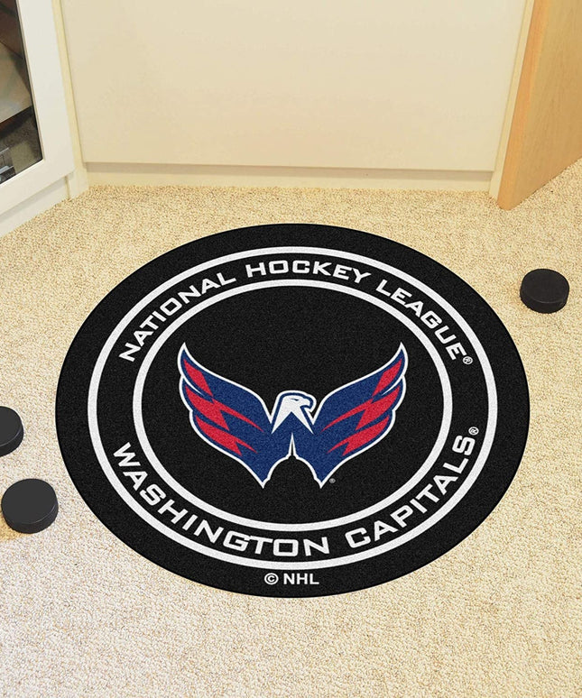 Washington Capitals 27 Inch Area Rug Floor Mat, Nylon, Anti-Skid Backing, Puck Shaped