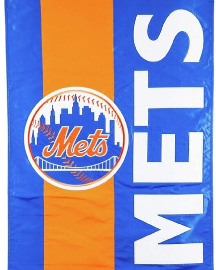 New York Mets Premium Double Sided House Flag Banner, Embellished Applique, 28x44 Inch, Display Pole Sold Separately