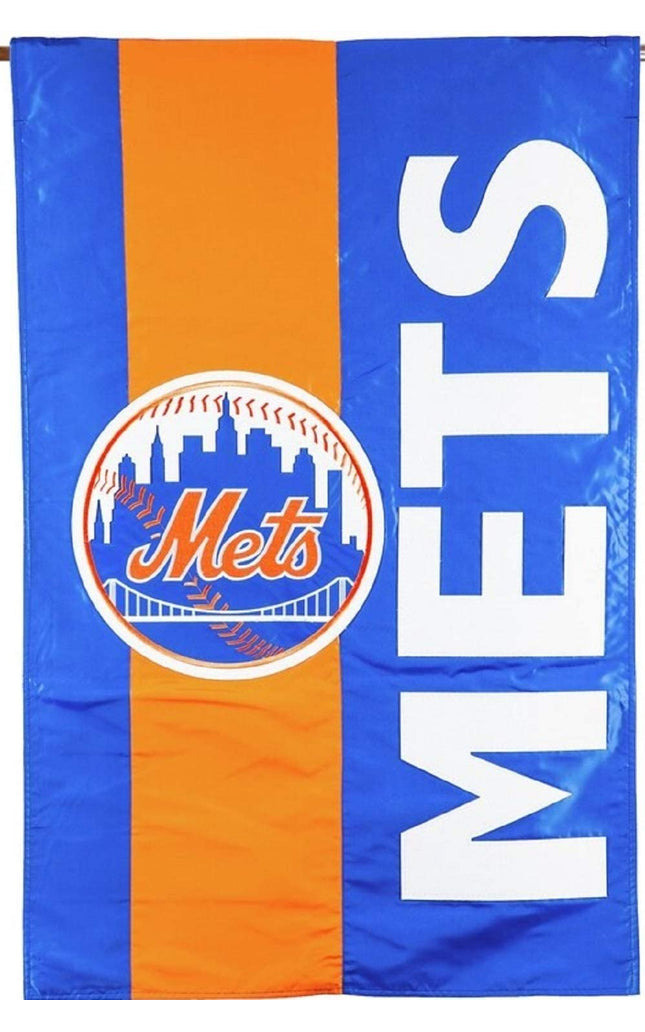 New York Mets Premium Double Sided House Flag Banner, Embellished Applique, 28x44 Inch, Display Pole Sold Separately