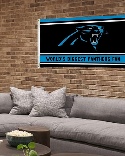Carolina Panthers 3x5 Feet Flag Banner, World's Biggest Fan, Metal Grommets, Single Sided, Indoor or Outdoor Use