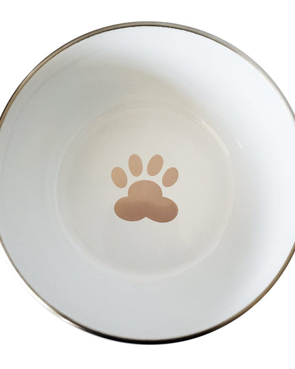 Deep Dog Bowl with Paw Print Design – Stainless Steel Bowl, Ideal for Small, Medium to Large Dogs – Rose Gold
