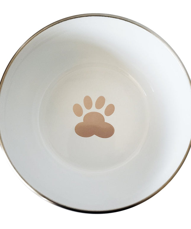 Deep Dog Bowl with Paw Print Design – Stainless Steel Bowl, Ideal for Small, Medium to Large Dogs – Rose Gold