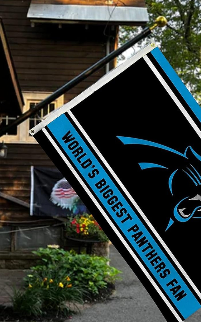 Carolina Panthers 3x5 Feet Flag Banner, World's Biggest Fan, Metal Grommets, Single Sided, Indoor or Outdoor Use