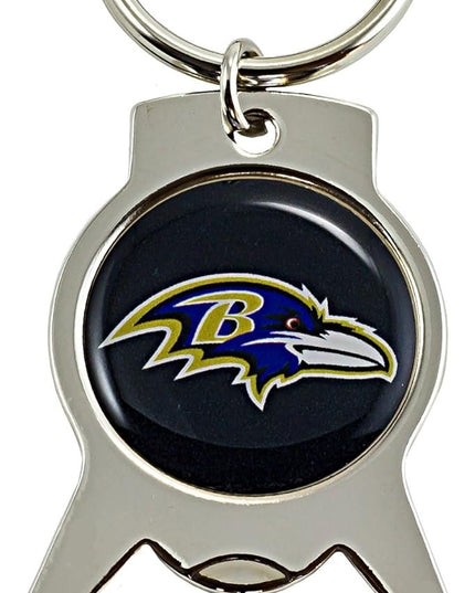 Baltimore Ravens Premium Solid Metal Bottle Opener Keychain, Silver Key Ring, Team Logo