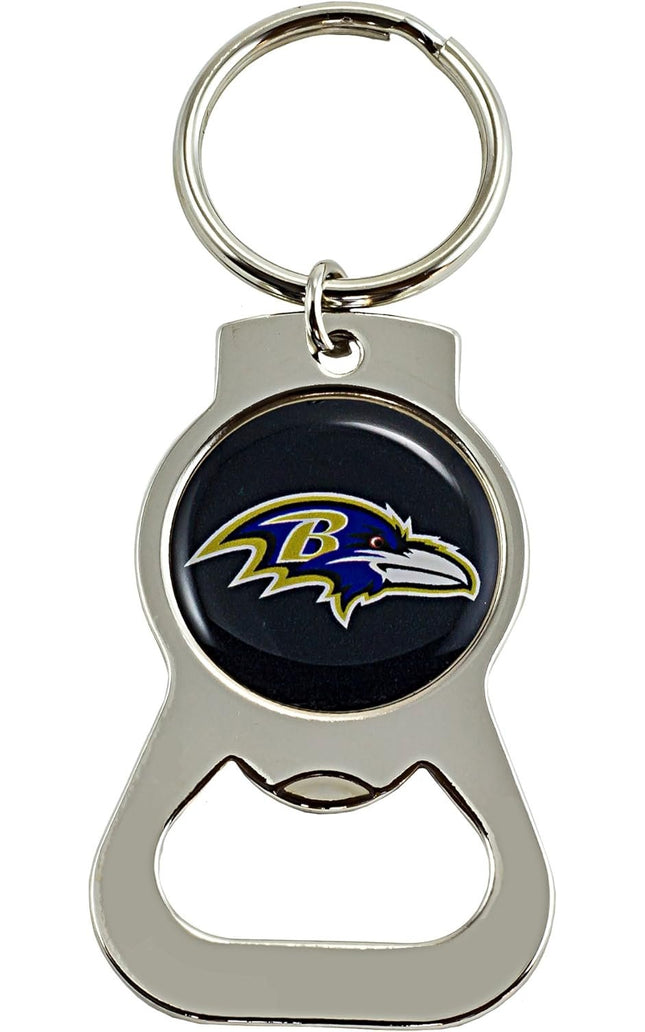 Baltimore Ravens Premium Solid Metal Bottle Opener Keychain, Silver Key Ring, Team Logo