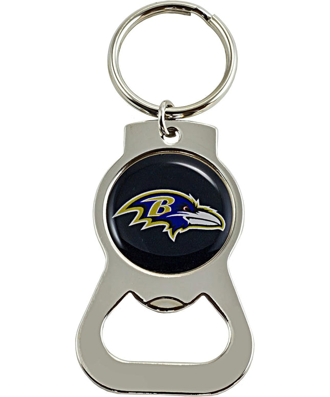 Baltimore Ravens Premium Solid Metal Bottle Opener Keychain, Silver Key Ring, Team Logo
