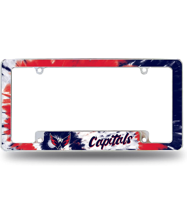 Washington Capitals Metal License Plate Frame Chrome Tag Cover Tie Dye Design 6x12 Inch