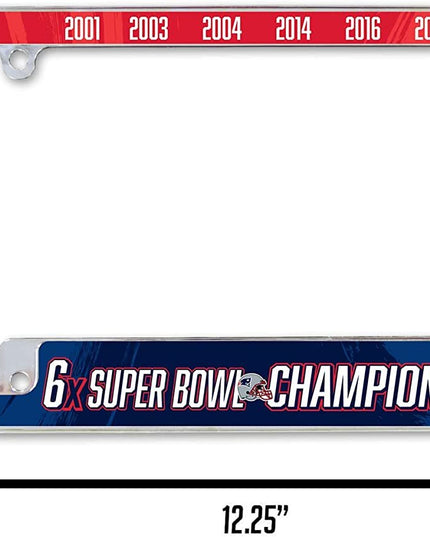 New England Patriots 6-Time 6X Champions Metal License Plate Frame Chrome Tag Cover 6x12 Inch