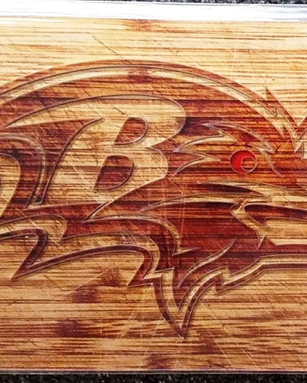 Baltimore Ravens Premium Laser Cut Tag License Plate, Woodgrain Design, Mirrored Acrylic Inlaid, 6x12 Inch