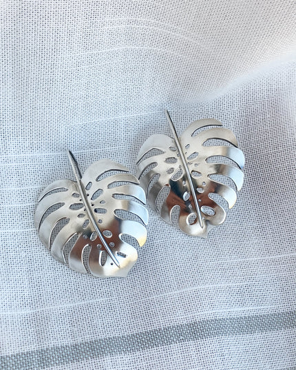 Monstera Earrings in Sterling Silver - Large