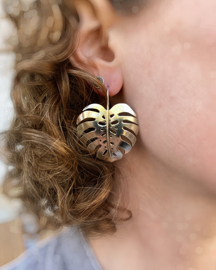 Monstera Earrings in Sterling Silver - Large