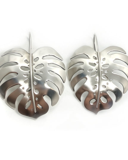 Monstera Earrings in Sterling Silver - Large