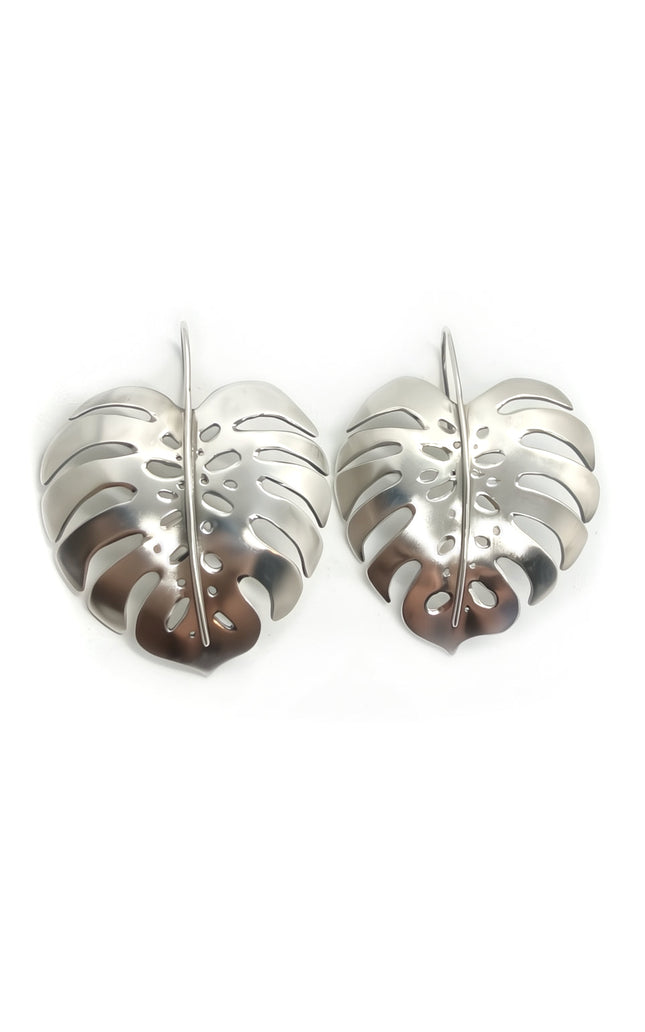 Monstera Earrings in Sterling Silver - Large