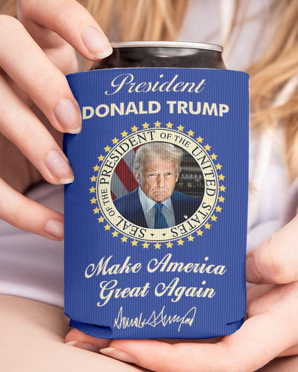 President Donald Trump Can Cooler | US Patriotic Pride Can Holder | MAGA Can Sleeve For Drinks 682407 - GOP