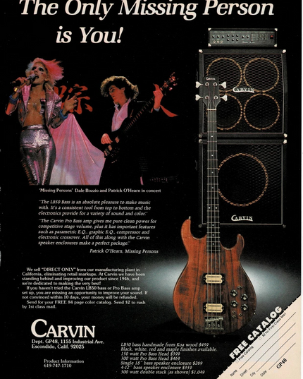 CARVIN - DALE BOZZIO & PATRICK O'HEARN OF MISSING PERSONS - 1984 Print Ad