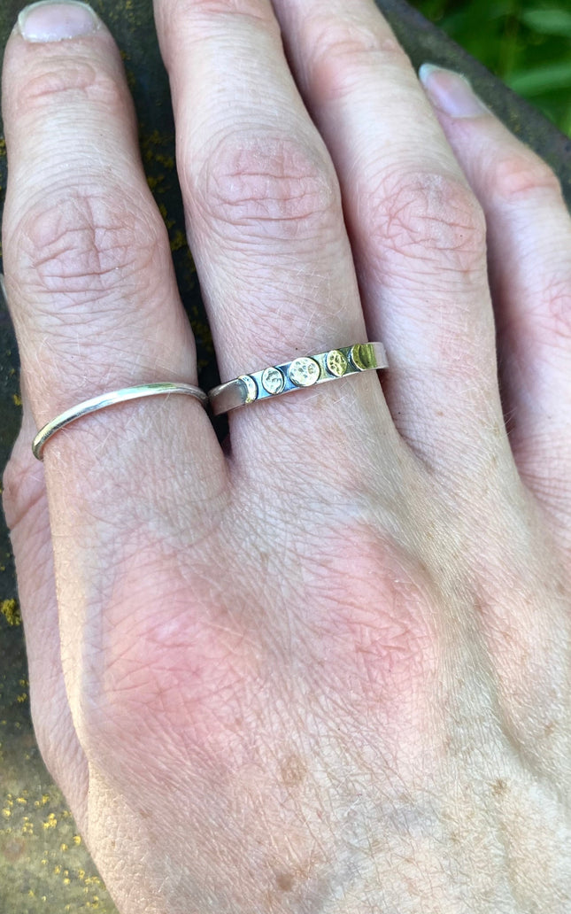 Moon Phase Band Ring in Brass and Sterling Silver