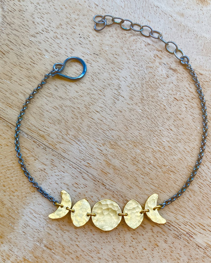 Moon Phase Bracelet in Oxidized Sterling Silver and Brass
