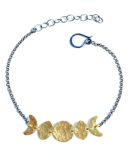 Moon Phase Bracelet in Oxidized Sterling Silver and Brass
