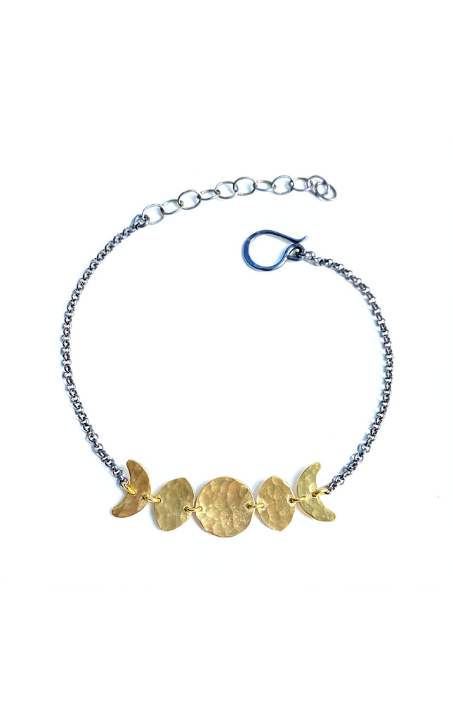 Moon Phase Bracelet in Oxidized Sterling Silver and Brass