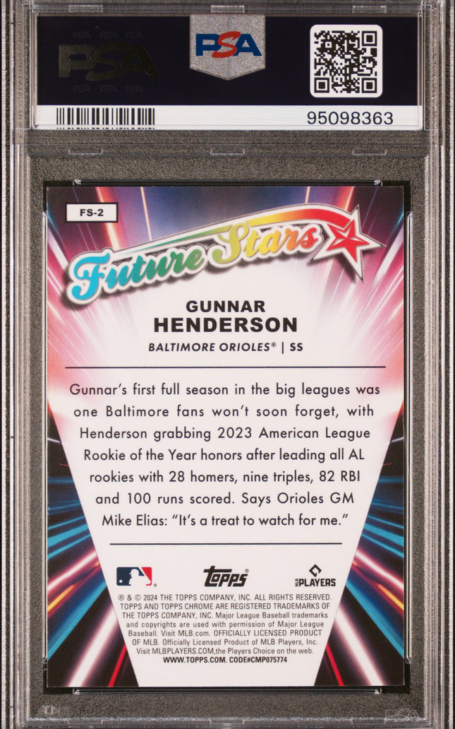 Graded 2024 Topps Chrome Gunnar Henderson #FS2 Future Stars Baseball Card PSA 10