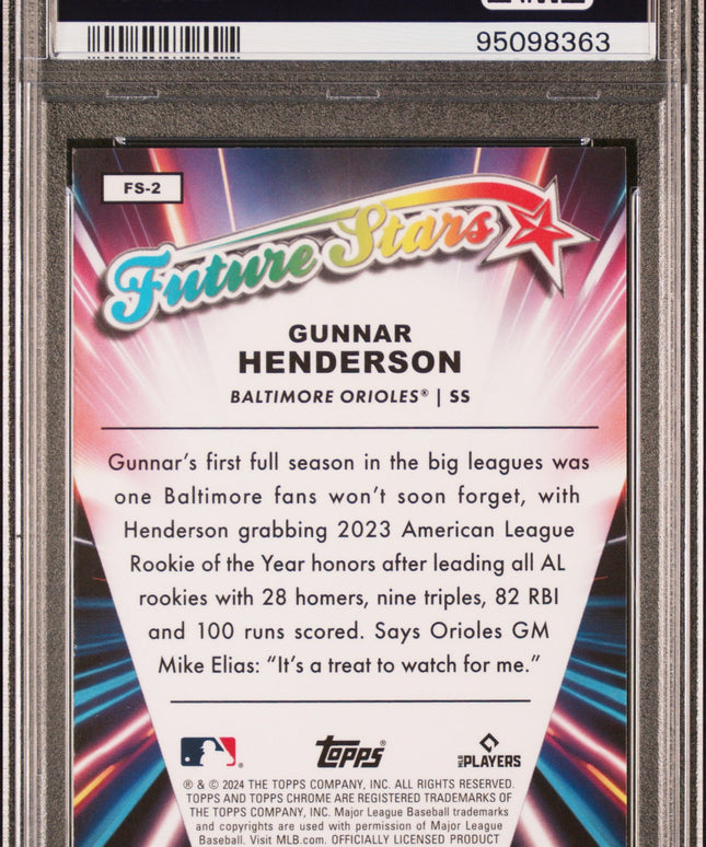 Graded 2024 Topps Chrome Gunnar Henderson #FS2 Future Stars Baseball Card PSA 10