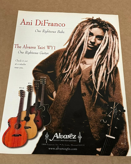 ANI DIFRANCO - ALVAREZ-YAIRI GUITARS - 1999 Print Advertisement