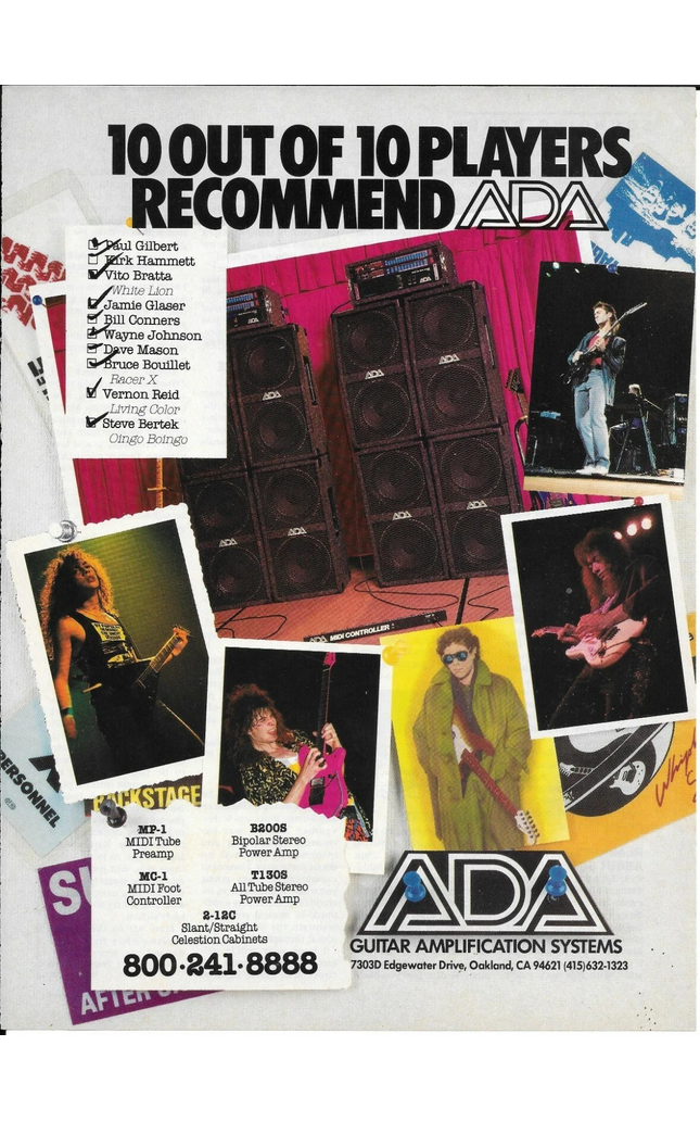 ADA AMPS - Kirk Hammett / Vito Bratta / Paul Gilbert - 1989 Print Ad