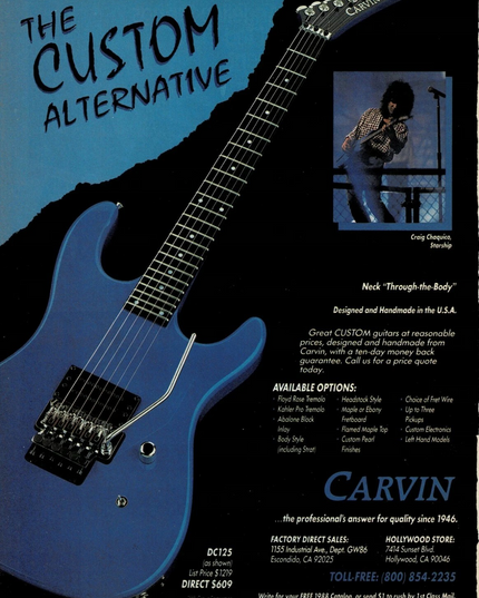 CARVIN GUITARS - CRAIG CHAQUICO OF STARSHIP - 1988 Print Ad