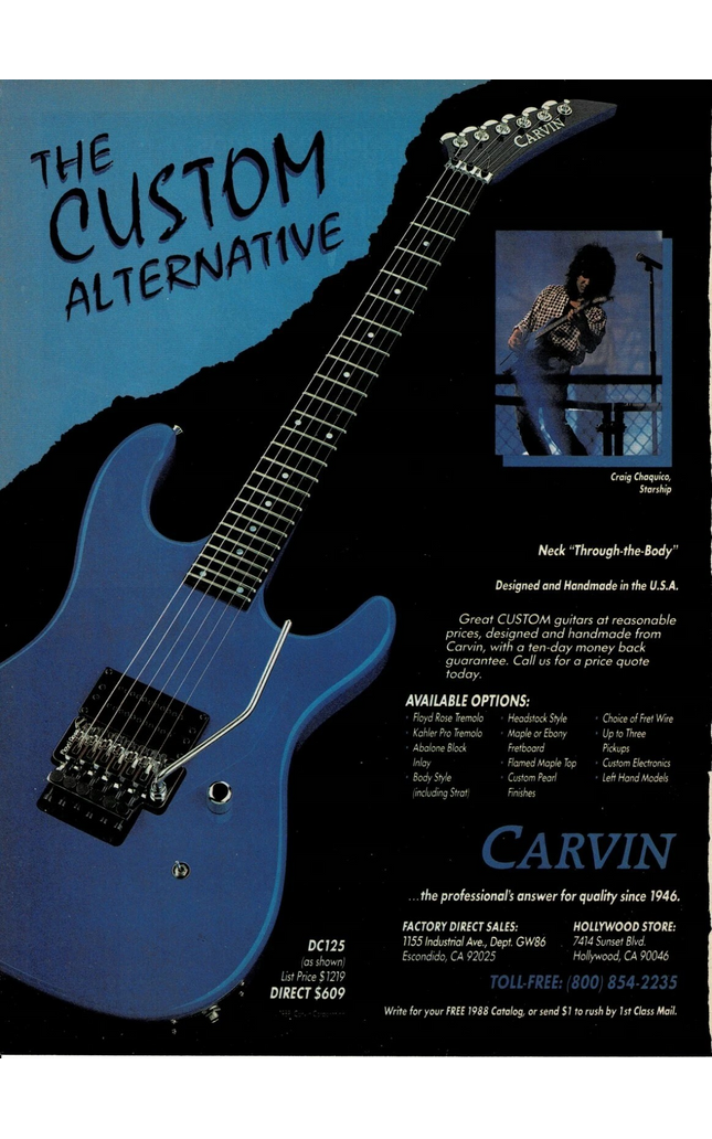 CARVIN GUITARS - CRAIG CHAQUICO OF STARSHIP - 1988 Print Ad