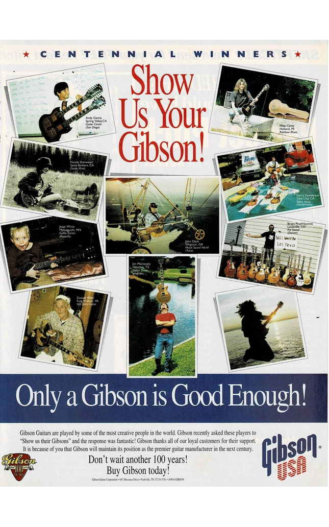 Gibson Guitars - Centennial Winners Promo - 1995 Print Advertisement
