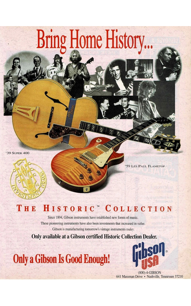 Gibson Guitars -'39 Super 400 / '59 Les Paul Flametop - 1993 Print Advertisement