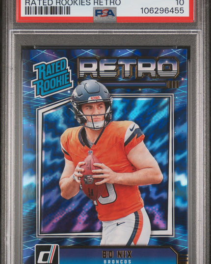 Graded 2024 Panini Donruss Bo Nix #19 Rated Rookies Retro Rookie RC Football Card PSA 10 Gem Mint