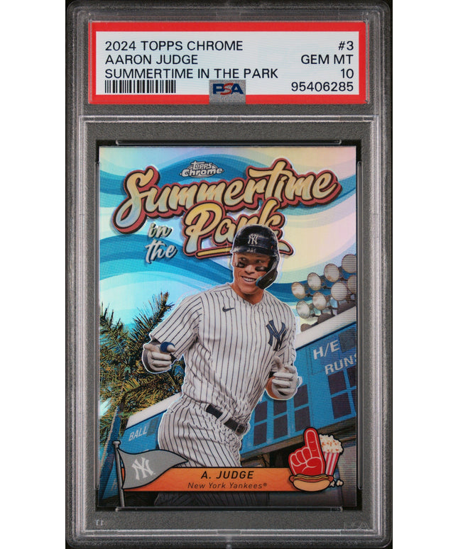 Graded 2024 Topps Chrome Aaron Judge #3 Summertime in the Park Baseball Card PSA 10 Gem Mint
