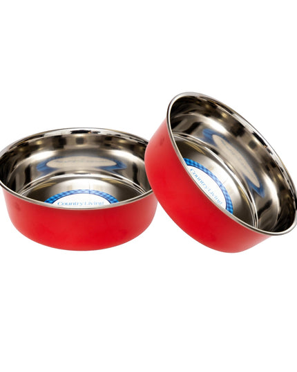 Country Living Set of 2 Heavy Gauge Stainless Steel Dog Bowls - Perfect for Food & Water