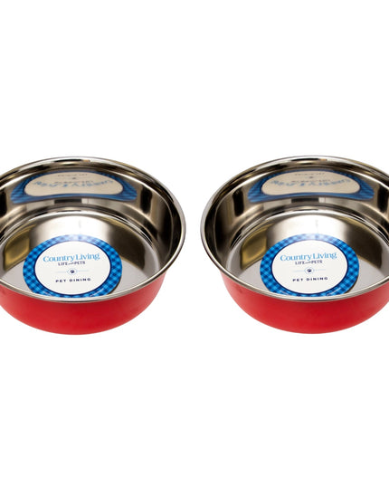 Country Living Set of 2 Heavy Gauge Stainless Steel Dog Bowls - Perfect for Food & Water