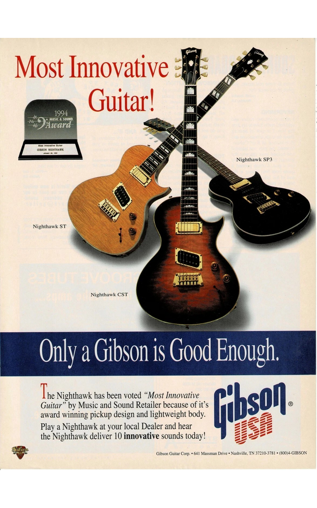 Gibson Guitars - Nighthawk CST ST SP3 - 1994 Print Advertisement