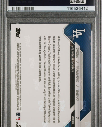 Graded 2025 Topps Now Shohei Ohtani/Yoshinobu Yamamoto/Roki Sasaki #7 Baseball Card PSA 10 Gem Mint