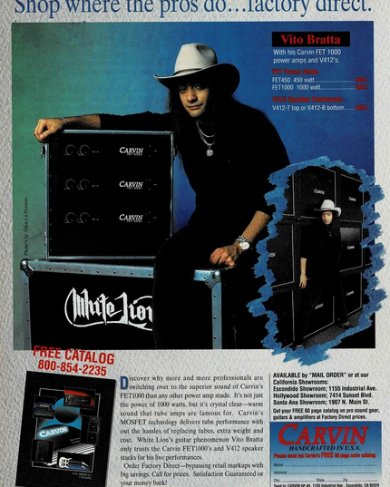 CARVIN AMPS - VITO BRATTA - 1991 Print Advertisement