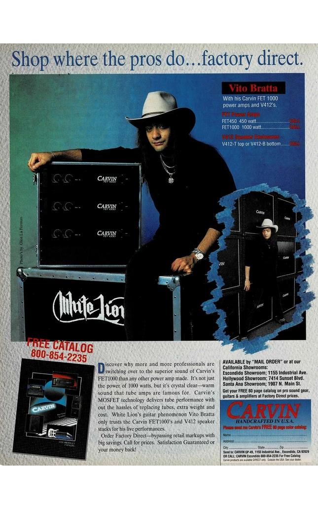 CARVIN AMPS - VITO BRATTA - 1991 Print Advertisement
